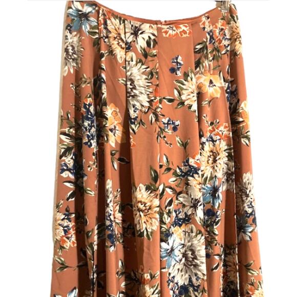 Floral SLIT Pants - Windsor - Brown Flower Pattern Palazzo Wide Leg Pants - L - Picture 2 of 6